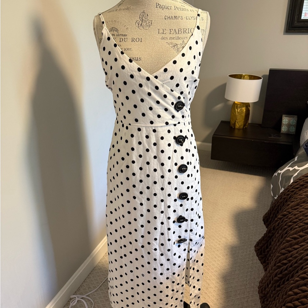 MinkPink Polka Dot Button Front Midi Dress – Size Small